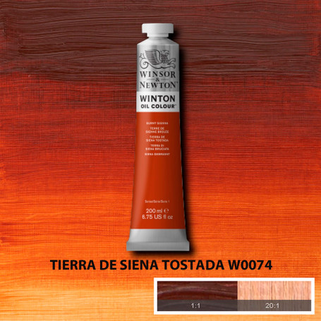 Óleo Winton Tubo 200 ml Blancos Negros y Terrosos Winsor & Newton Tierra de Siena Tostada W0074