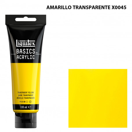 Acrílico Basics 118 ml Liquitex Gama Amarillos Rojos y Malvas 45-Amarillo Transparente
