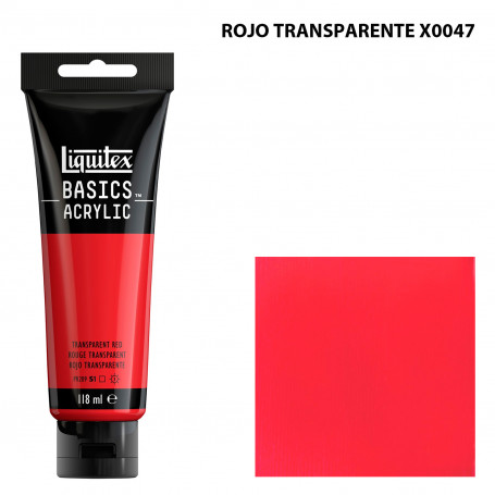 Acrílico Basics 118 ml Liquitex Gama Amarillos Rojos y Malvas 47-Rojo Transparente