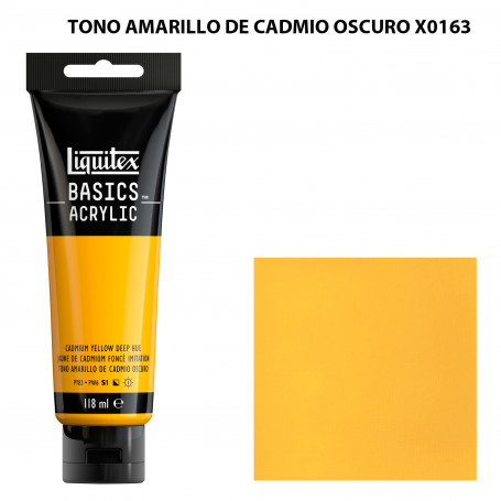 Acrílico Basics 118 ml Liquitex Gama Amarillos Rojos y Malvas 163-Tono Amarillo de Cadmio Oscuro