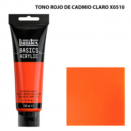 Acrílico Basics 118 ml Liquitex Gama Amarillos Rojos y Malvas 510-Tono Rojo de Cadmio Claro