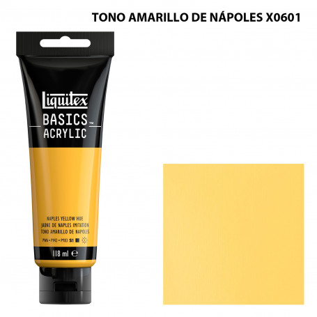 Acrílico Basics 118 ml Liquitex Gama Amarillos Rojos y Malvas 601-Tono Amarillo de Nápoles