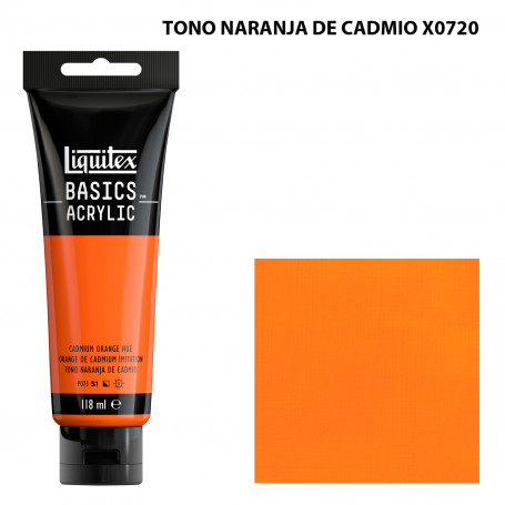 Acrílico Basics 118 ml Liquitex Gama Amarillos Rojos y Malvas 720-Tono Naranja de Cadmio
