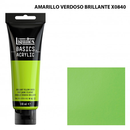Acrílico Basics 118 ml Liquitex Gama Amarillos Rojos y Malvas 840-Amarillo Verdoso Brillante