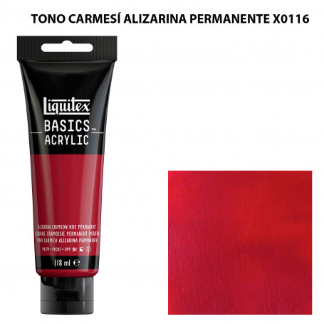 Acrílico Basics 118 ml Liquitex Gama Amarillos Rojos y Malvas 116-Tono Carmesí Alizarina Permanente