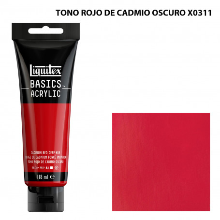 Acrílico Basics 118 ml Liquitex Gama Amarillos Rojos y Malvas 311-Tono Rojo de Cadmio Oscuro