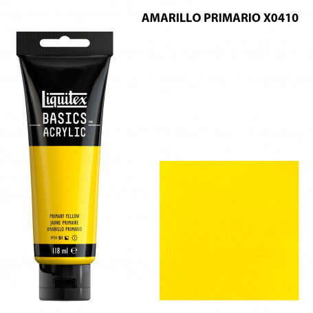 Acrílico Basics 118 ml Liquitex Gama Amarillos Rojos y Malvas 410-Amarillo Primario