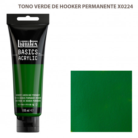 Acrílico Basics 118 ml Liquitex Gama Azules y Verdes 224-Tono Verde de Hooker Permanente