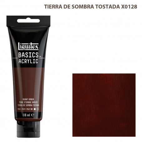 Acrílico Basics 118 ml Liquitex Gama Blancos Negros y Terrosos 128-Tierra de Sombra Tostada