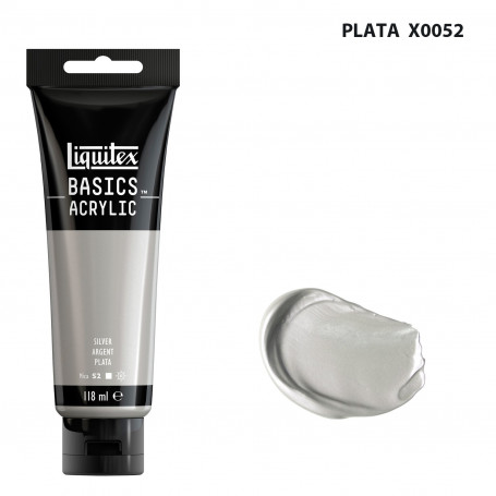 Acrílico Basics 118 ml Liquitex Tonos Metálicos e Iridiscentes 052-Plata