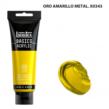 Acrílico Basics 118 ml Liquitex Tonos Metálicos e Iridiscentes 0343-Oro Amarillo Metal