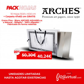 Pack 10 Hoja Acuarela 300gr Grano Fino 50,8X40,6cm Arches + Carpeta