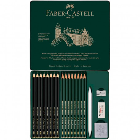 Caja Metal Pitt Grafito Mate Faber Castell Caja Metal con 20 Piezas