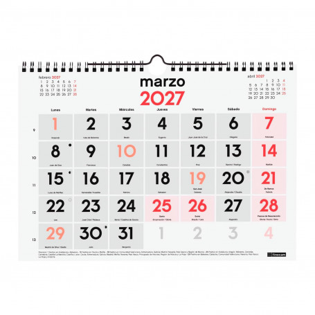 Calendario Pared Números Grandes Finocam 2027 Tamaño M