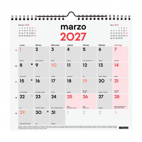 Calendario Pared para Escribir Finocam 2027 Modelo M