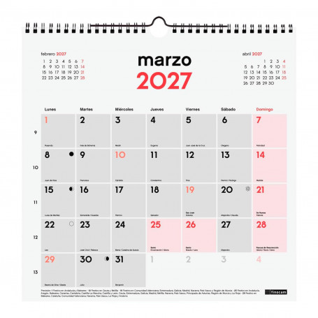 Calendario Pared para Escribir Finocam 2027 30x30 cm