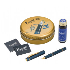 Set de Pluma Azul F Navy Pistón Aluminio + Tintero Kaweco