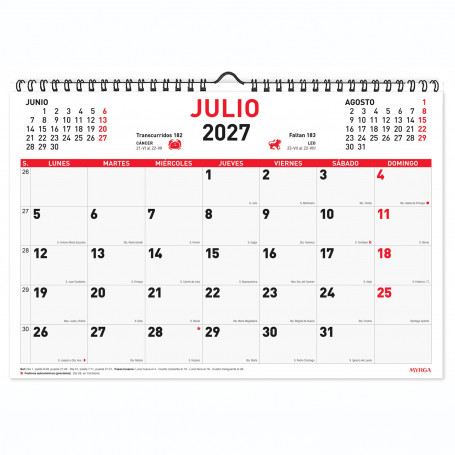 Planning Mensual Espiral 43x31 cm Myrga 2027